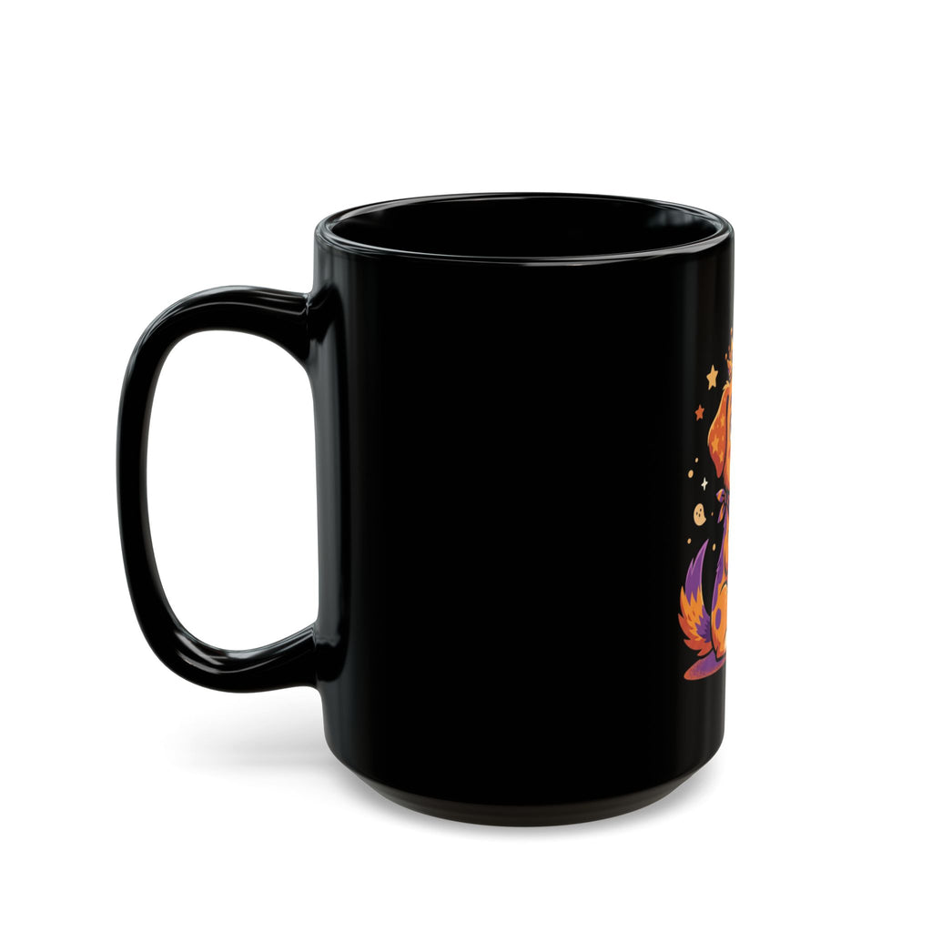 Halloween Puppy Black Mug — Cute Witch Dog with Pumpkin (11oz & 15oz)