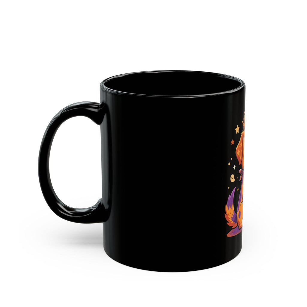 Halloween Puppy Black Mug — Cute Witch Dog with Pumpkin (11oz & 15oz)